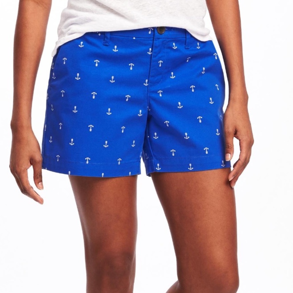 Old Navy Size 10 Royal Blue w/White Anchor Print Cotton 5” Shorts Pockets